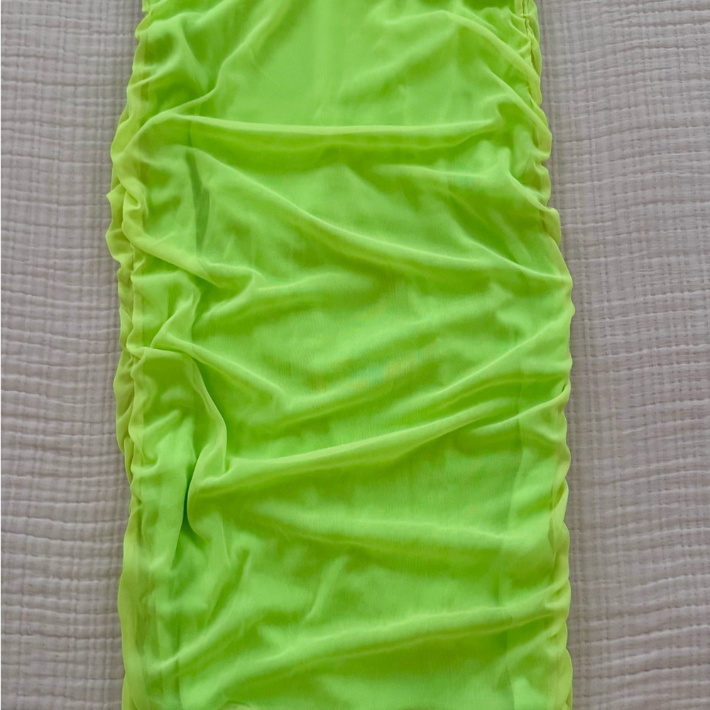 Neon green fitted midi skirt
